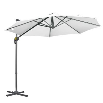 Parasol déporté octogonal inclinable manivelle avec pied en acier Ø 2,94 x 2,48H m blanc