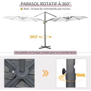 Parasol déporté octogonal inclinable manivelle avec pied en acier Ø 2,94 x 2,48H m blanc 4