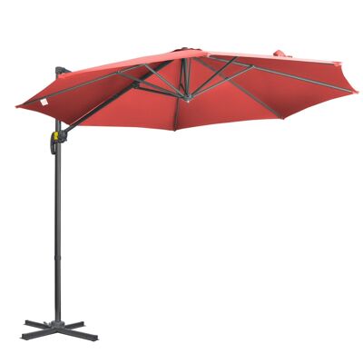 Parasol déporté octogonal inclinable manivelle avec pied en acier Ø 2,94 x 2,48H m rouge