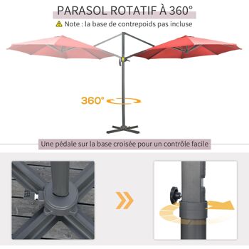 Parasol déporté octogonal inclinable manivelle avec pied en acier Ø 2,94 x 2,48H m rouge 4