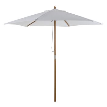 Parasol droit hexagonal de jardin grande taille dim. Ø 2,5 x 2,3H m bambou polyester crème 1