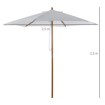 Parasol droit hexagonal de jardin grande taille dim. Ø 2,5 x 2,3H m bambou polyester crème 3