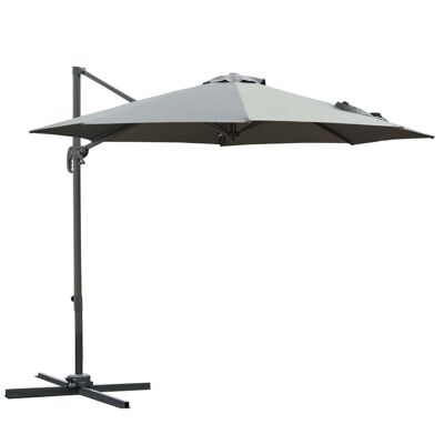 Offset octagonal umbrella 360° rotatable, crank handle, steel base, aluminum mast. dim. Ø 2.95 x 2.5H m gray high density polyester