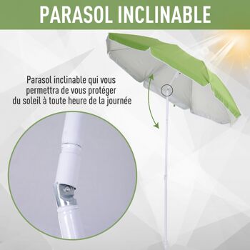 Parasol inclinable octogonal de plage Ø 150 cm tissu polyester haute densité anti-UV mât démontable sac de transport inclus vert 2