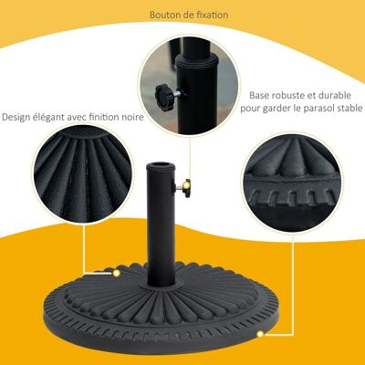 Base parasol base lastre redondo cemento HDPE motivo rosetón Ø 49 cm peso neto 15 Kg negro