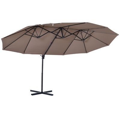 Large size cantilever parasol XXL dim. 4.4L x 2.7W x 2.5H m steel base included brown polyester