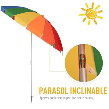 Parasol inclinable rond Ø 220 cm tissu polyester haute densité anti-UV mât démontable alu sac de transport inclu multicolore 4