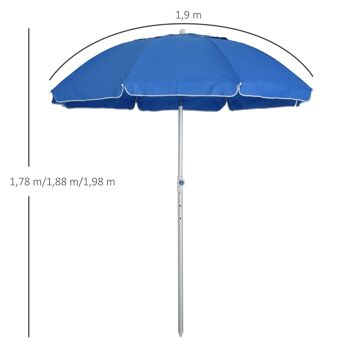 Parasol inclinable octogonal Ø 190 cm tissu polyester haute densité anti-UV hauteur réglable mât alu sac de transport inclus bleu 3