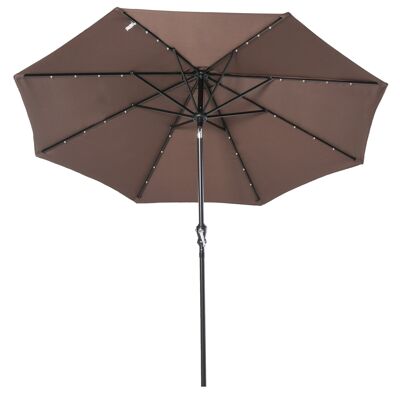 Luminous octagonal tilting parasol Ø 2.67 x 2.4H m solar LED parasol metal high density polyester 180 g/m² chocolate