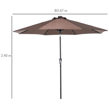 Parasol lumineux octogonal inclinable Ø 2,67 x 2,4H m parasol LED solaire métal polyester haute densité 180 g/m² chocolat 3