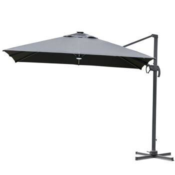 Parasol déporté carré parasol LED inclinable pivotant 360° manivelle piètement acier dim. 3L x 3l x 2,66H m 1