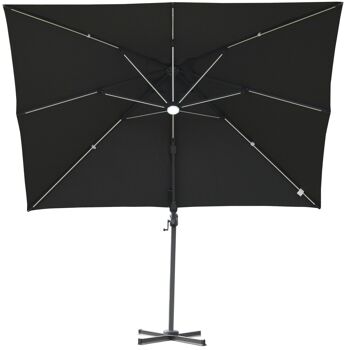Parasol déporté carré parasol LED inclinable pivotant 360° manivelle piètement acier dim. 3L x 3l x 2,66H m 4