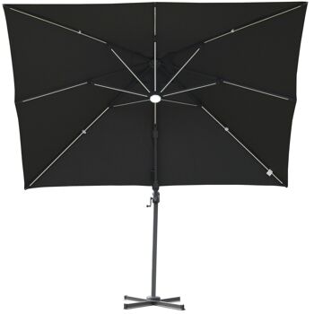 Parasol déporté carré parasol LED inclinable pivotant 360° manivelle piètement acier dim. 3L x 3l x 2,66H m gris 4