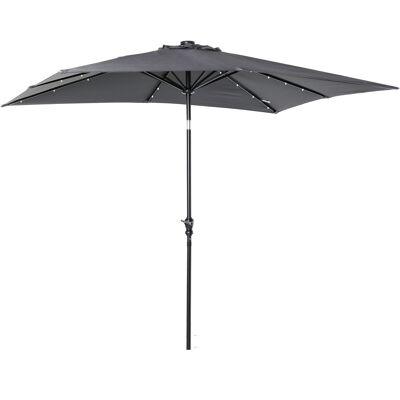 Luminous rectangular tilting parasol dim. 2.68L x 2.05W x 2.48H m solar LED parasol metal high density gray polyester