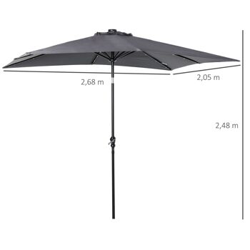 Parasol lumineux rectangulaire inclinable dim. 2,68L x 2,05l x 2,48H m parasol LED solaire métal polyester haute densité gris 3