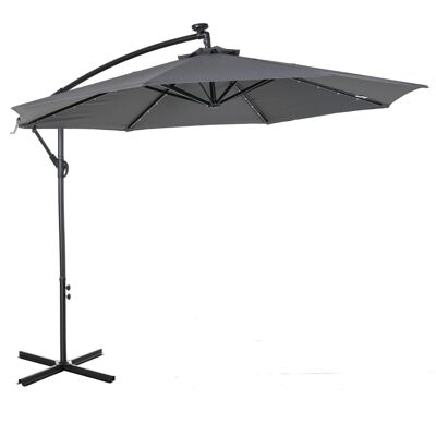 Octagonal cantilever parasol tilting LED parasol crank steel base dim. Ø 3 x 2.6H m gray