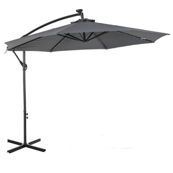 Parasol déporté octogonal parasol LED inclinable manivelle piètement acier dim. Ø 3 x 2,6H m gris 1