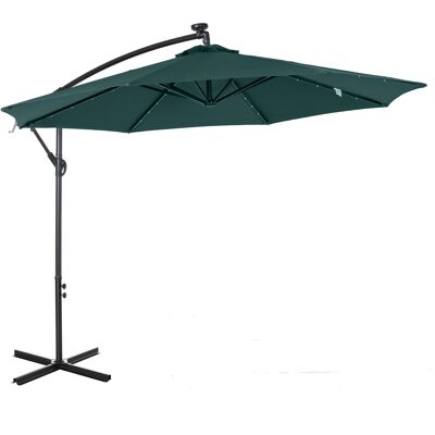 Octagonal cantilever parasol tilting LED parasol crank steel base dim. Ø 3 x 2.6H m green