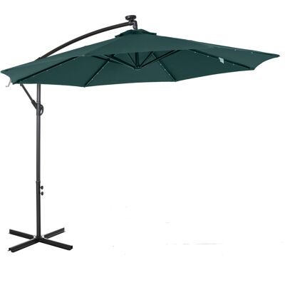 Parasol voladizo octogonal basculante LED manivela base acero Ø 3 x 2,6H m verde