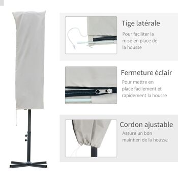 Housse de protection imperméable pour parasol droit avec fermeture éclair et cordon de serrage polyester oxford crème 4