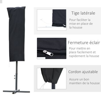 Housse de protection imperméable pour parasol droit avec fermeture éclair et cordon de serrage polyester oxford noir 4
