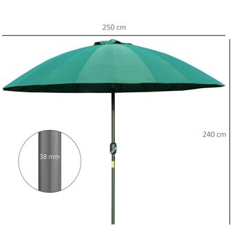 Parasol inclinable rond avec manivelle métal fibre de verre Ø 2,55 m polyester haute densité vert 3