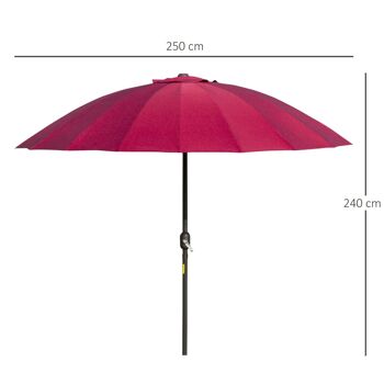 Parasol inclinable rond avec manivelle métal fibre de verre Ø 2,55 m polyester haute densité bordeaux 3