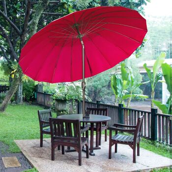 Parasol inclinable rond avec manivelle métal fibre de verre Ø 2,55 m polyester haute densité bordeaux 4