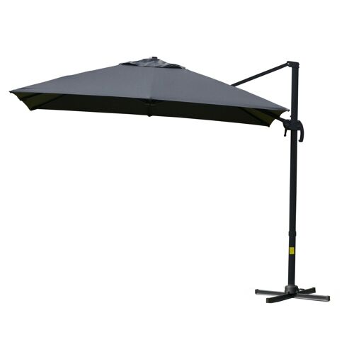 Parasol déporté carré inclinable pivotant 360° manivelle piètement acier dim. 2,95L x 2,95l x 2,66H m gris