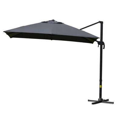 Square cantilever umbrella 360° swivel crank steel base dim. 2.95L x 2.95W x 2.66H m gray