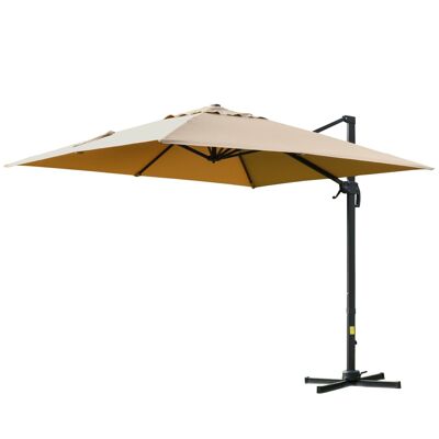 Square cantilever umbrella 360° swivel crank steel base dim. 2.95L x 2.95W x 2.66H m beige