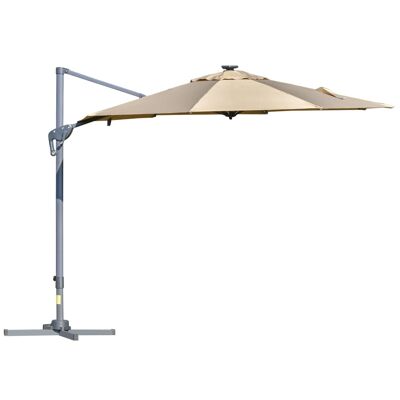 Offset octagonal parasol LED parasol tilting swivel crank steel base dim. Ø 3 x 2.48H m beige