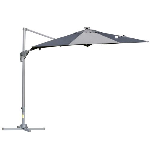 Parasol déporté octogonal parasol LED inclinable pivotant manivelle piètement acier dim. Ø 3 x 2,48H m gris