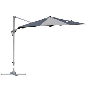 Parasol déporté octogonal parasol LED inclinable pivotant manivelle piètement acier dim. Ø 3 x 2,48H m gris 1