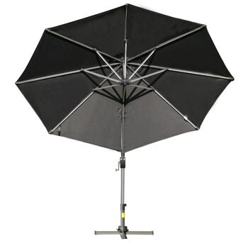 Parasol déporté octogonal parasol LED inclinable pivotant manivelle piètement acier dim. Ø 3 x 2,48H m gris 4