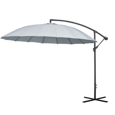 Round cantilever parasol, crank handle, metal pole base. dim. Ø 2.96 x 2.6H m gray high density polyester