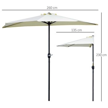 Demi parasol - parasol de balcon - ouverture fermeture manivelle - acier polyester haute densité crème 3