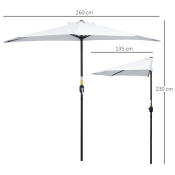 Demi parasol - parasol de balcon - ouverture fermeture manivelle - acier polyester haute densité blanc 3