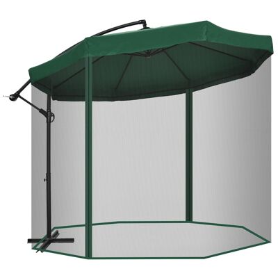 Parasol cantilevered octagonal tilting swivel crank mosquito net steel foot Ø 2.95 x 2.40H m green