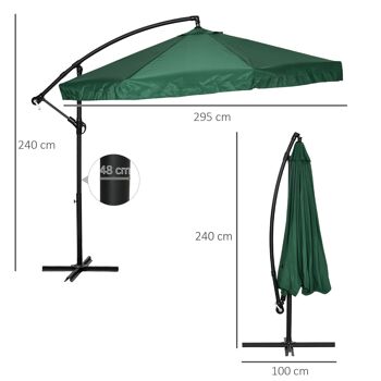 Parasol déporté octogonal inclinable pivotant manivelle moustiquaire pied acier Ø 2,95 x 2,40H m vert 3