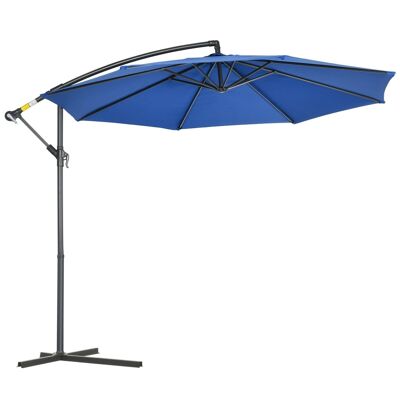 Cantilever umbrella octagonal tilting folding diameter 2.97 m garden parasol with cross base blue