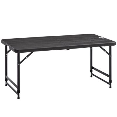 Folding garden table 4 people folding camping table adjustable height epoxy steel HDPE tabletop gray wood look