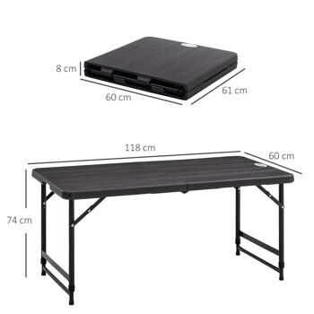 Table de jardin pliable 4 personnes table de camping pliable hauteur réglable acier époxy plateau HDPE aspect bois gris 3