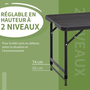Table de jardin pliable 4 personnes table de camping pliable hauteur réglable acier époxy plateau HDPE aspect bois gris 5