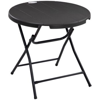 Table de jardin pliable 4 personnes table ronde pliante Ø 80 cm acier époxy plateau HDPE aspect bois gris 1