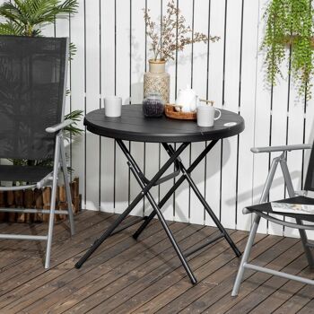 Table de jardin pliable 4 personnes table ronde pliante Ø 80 cm acier époxy plateau HDPE aspect bois gris 2