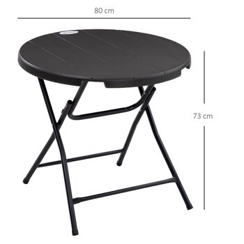 Table de jardin pliable 4 personnes table ronde pliante Ø 80 cm acier époxy plateau HDPE aspect bois gris 3