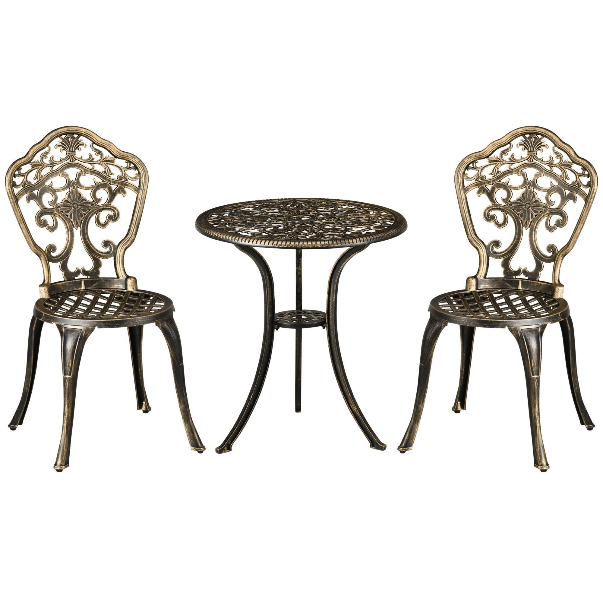 Bistro-Set im klassischen Stil für 2 Personen, 3-teilig, Aluminiumguss, Nachbildung von Schmiedeeisen, braun gealterte Bronze