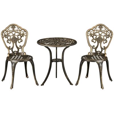 Classic style bistro set 2 people 3 pieces cast aluminum imitation wrought iron brown aged bronze
