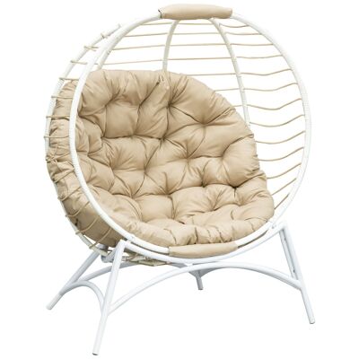 Eierkokon-Sessel auf Fuß, faltbares Design, beige Kissen, großer Komfort, inklusive Stahlharz, weiß-beige